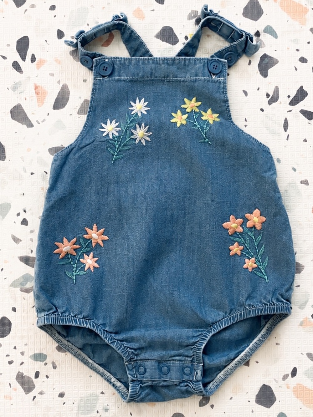 Carter’s Embroidered Floral Denim Baby Romper - 18 Months